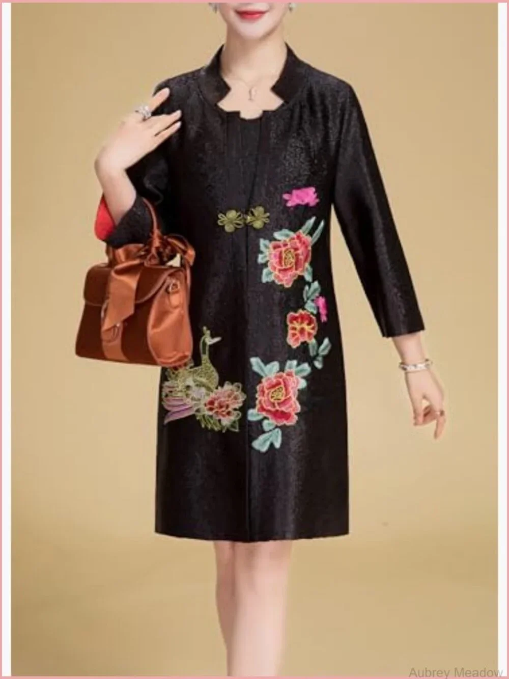 Traditional Embroidery Mandarin Duck Flowers Crinkled One Button Blazer Jacket